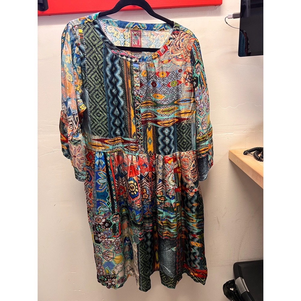 Johnny Was Blue Floral Silky Print Dress